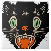 Vintage Halloween-Schwarze Katze Fliese (Vorderseite)