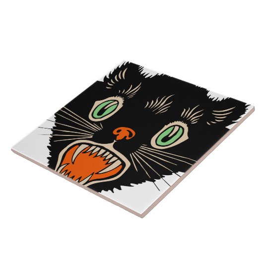 Vintage Halloween-Schwarze Katze Fliese (Seite)