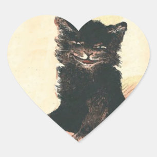 Vintage HALLOWEEN schwarze Katze Herz-Aufkleber