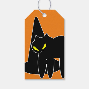 Vintage Halloween schwarze Katze Hexe Orange Geschenkanhänger