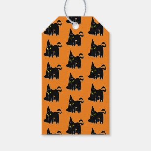 Vintage Halloween schwarze Katze Hexe Orange   Geschenkanhänger