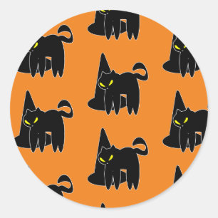Vintage Halloween schwarze Katze Hexe Orange  Runder Aufkleber