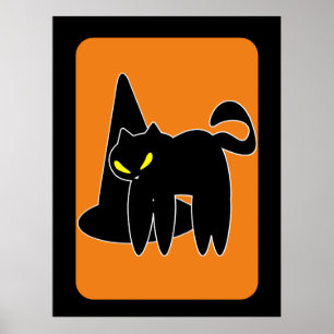 Vintage-Halloween-Schwarze-Katze-Hexe  Poster
