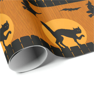 Vintage Halloween schwarze Katze, Hexen-Mond-Silho Geschenkpapier
