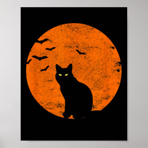 Vintage Halloween-Schwarze-Katze-Kostüm Retro-Mond Poster