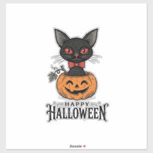 Vintage-Halloween-Schwarze-Katze-Kürbis-Shirt-Desi Aufkleber