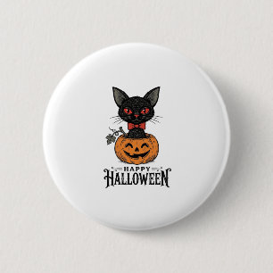 Vintage-Halloween-Schwarze-Katze-Kürbis-Shirt-Desi Button