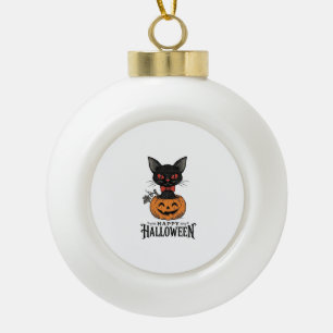 Vintage-Halloween-Schwarze-Katze-Kürbis-Shirt-Desi Keramik Kugel-Ornament