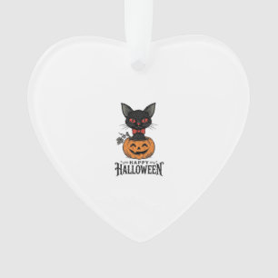 Vintage-Halloween-Schwarze-Katze-Kürbis-Shirt-Desi Ornament