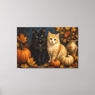 Vintage Halloween Schwarze Katze & Orange Katze Leinwanddruck