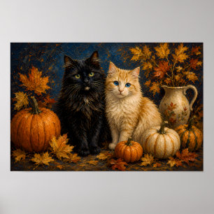 Vintage-Halloween-Schwarze Katze & Orange Katze Poster