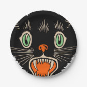 Vintage Halloween-Schwarze Katze Pappteller (Vorderseite)