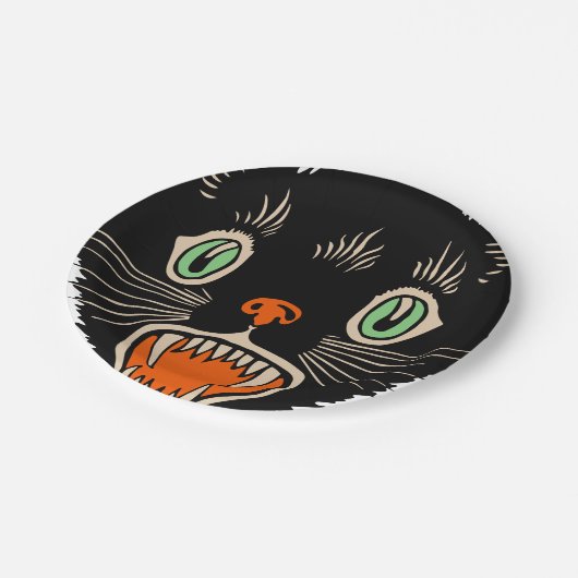 Vintage Halloween-Schwarze Katze Pappteller (Schrägansicht)