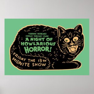 Vintage Halloween-Schwarze Katze Poster