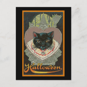 Vintage Halloween-Schwarze Katze Postkarte
