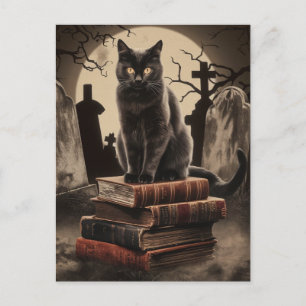 Vintage Halloween schwarze Katze Postkarte