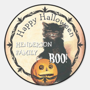 Vintage HALLOWEEN schwarze Katze RSVP Runder Aufkleber