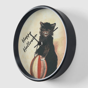 Vintage HALLOWEEN schwarze Katze Uhr