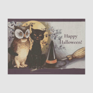 Vintage-Halloween-Schwarze Katze und Eule Hexenhut Seidenpapier