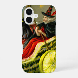 Vintage Halloween schwarze Katze und Hexe iPhone 16 Hülle