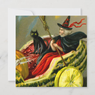 Vintage Halloween schwarze Katze und Hexe Karte