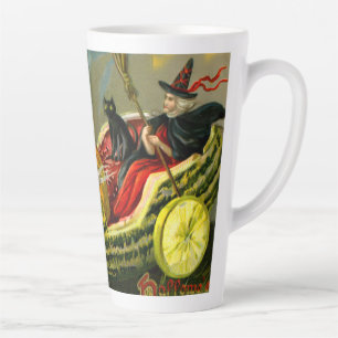 Vintage Halloween schwarze Katze und Hexe Milchtasse