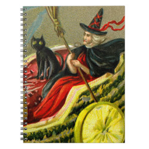 Vintage Halloween schwarze Katze und Hexe Notizblock