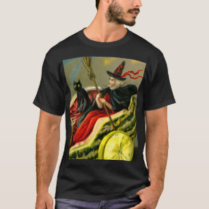 Vintage Halloween schwarze Katze und Hexe T-Shirt