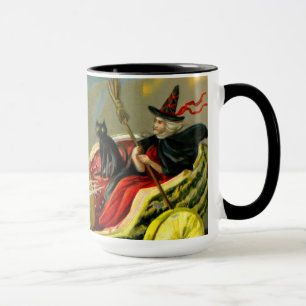 Vintage Halloween schwarze Katze und Hexe Tasse