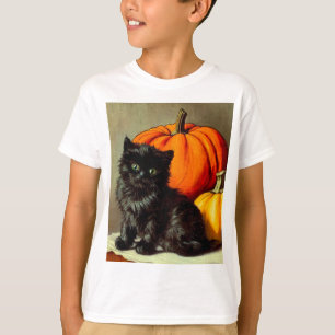 Vintage Halloween schwarze Katze und Kürbisse T-Shirt
