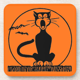 Vintage Halloween schwarze Katze Untersetzer