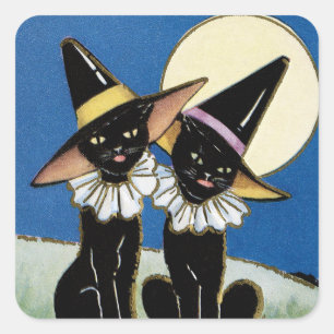 Vintage-Halloween-Schwarze-Katzen-Feiertags-Aufkle Quadratischer Aufkleber