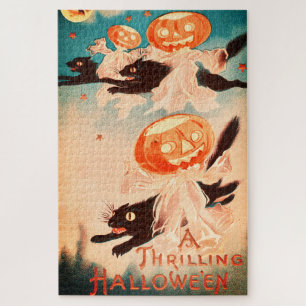 Vintage Halloween Schwarze Katzen & Jack-o-lantern Puzzle