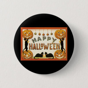 Vintage Halloween, schwarze Katzen mit Jackolanter Button