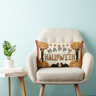 Vintage Halloween, schwarze Katzen mit Jackolanter Lendenkissen
