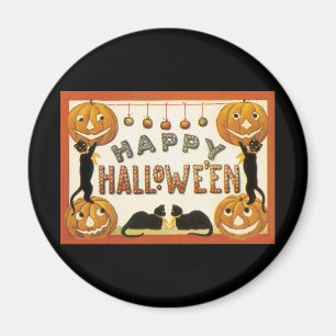 Vintage Halloween, schwarze Katzen mit Jackolanter Magnet