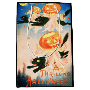 Vintage Halloween Schwarze Katzen Mittlere Geschenktüte