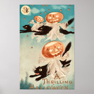Vintage Halloween schwarze Katzen Poster