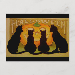 Vintage Halloween schwarze Katzen und Jack O'Lante Postkarte