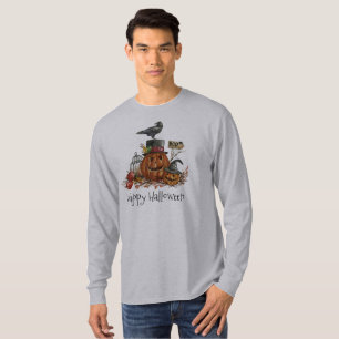 Vintage Halloween Schwarzer Vogel Kürbisse Ärmel-S T-Shirt