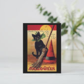 Vintage Halloween-Schwarzkatze, Hexenkammer und Hu Postkarte (Stehend Vorderseite)