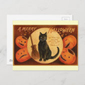 Vintage Halloween-Schwarzkatze Postkarte (Vorne/Hinten)