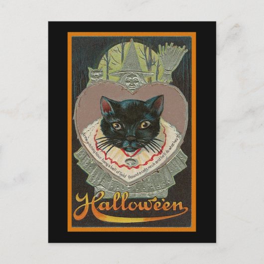 Vintage Halloween-Schwarzkatze Postkarte (Vorderseite)