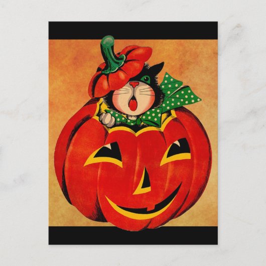 Vintage Halloween-Schwarzkatze Postkarte (Vorderseite)