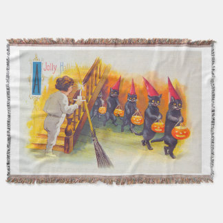 Vintage Halloween-Schwarzkatzen Decke