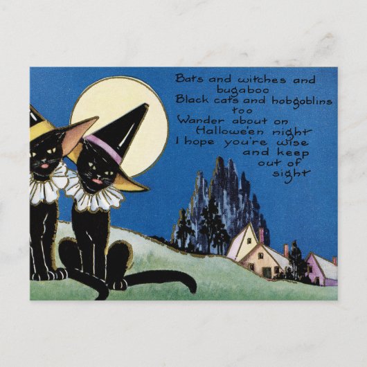 Vintage Halloween-Schwarzkatzen Feiertagspostkarte (Vorderseite)