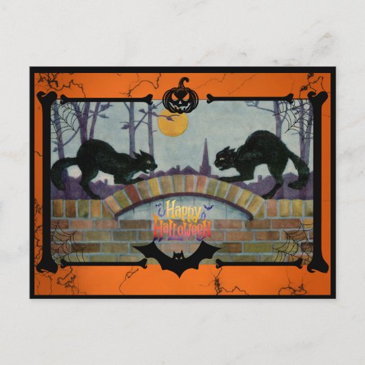 Vintage Halloween-Schwarzkatzen Feiertagspostkarte (Vorderseite)