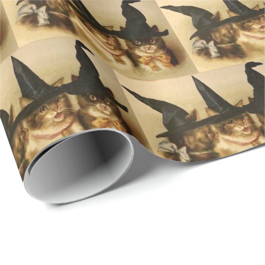 Vintage Halloween-Schwarzkatzen Geschenkpapier (Rolleneckpunkt)