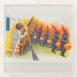 Vintage Halloween-Schwarzkatzen Glasuntersetzer