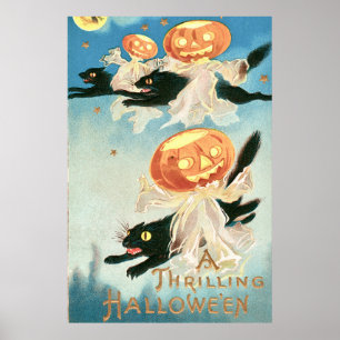 Vintage Halloween-Schwarzkatzen Poster